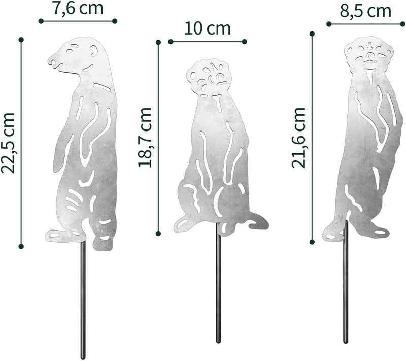 VERDOBA Erdmännchen Gartendeko Rost - Erdmännchen Figuren Set in Rostoptik - Gartenstecker Rost - Ga