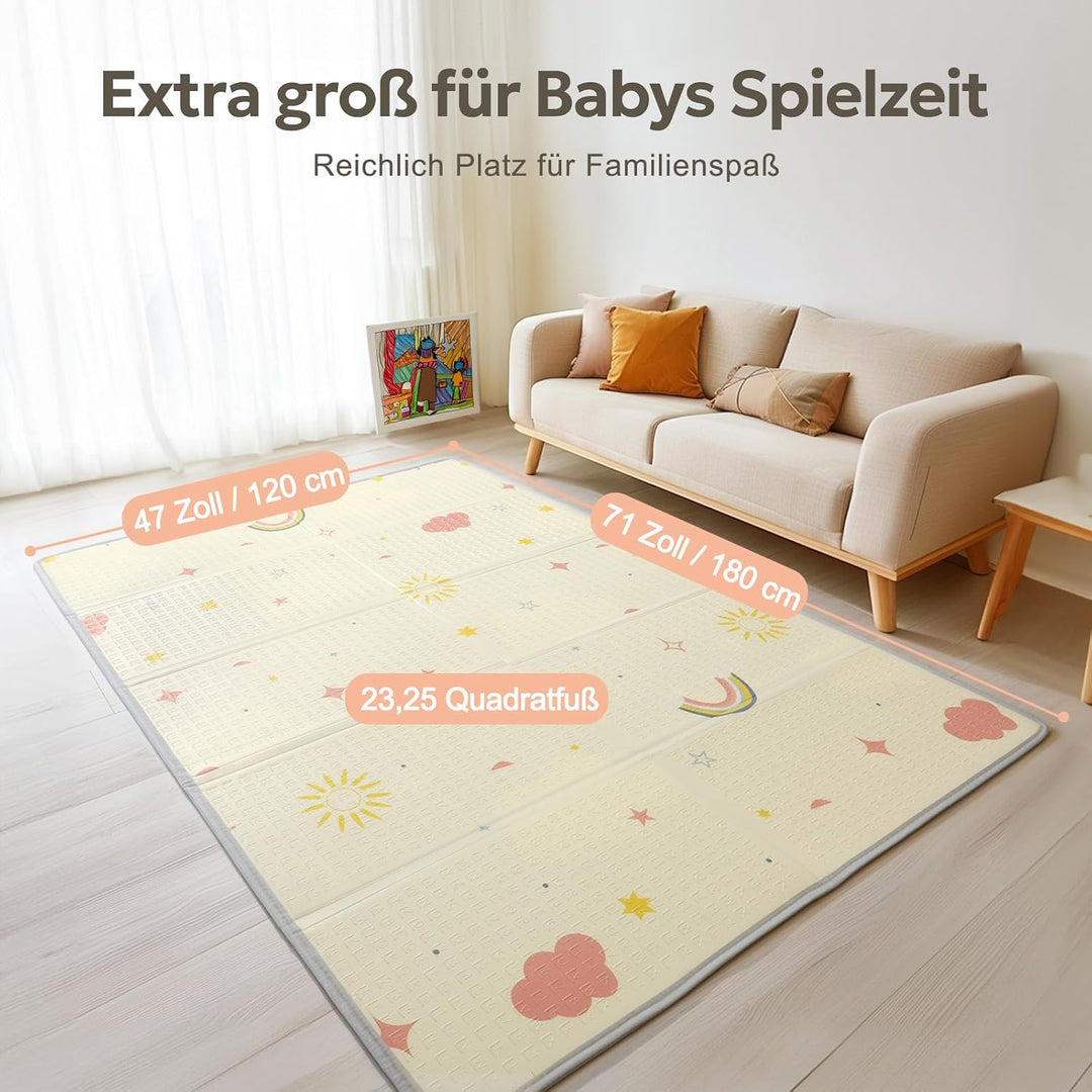Mallify Krabbelmatte 120x180x1cm für Baby, Faltbar &amp; Schadstofffrei, Beidseitig Verwendbare Spielmat
