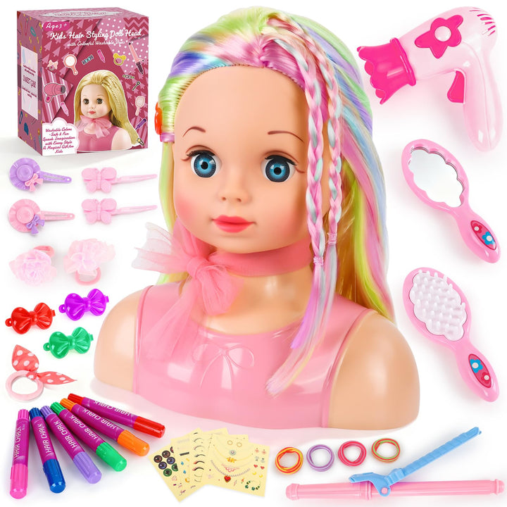Frisierkopf Kinder Set, Frisierkopfpuppe Spielzeug Set für Kinder mit Haarzubehör, Frisierkopf für M