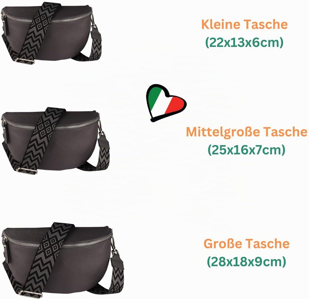 MIRROSI® Bauchtasche Damen, Echtleder, Made in Italy, Umhängetasche, Brusttasche, Crossbody Bag (1 T