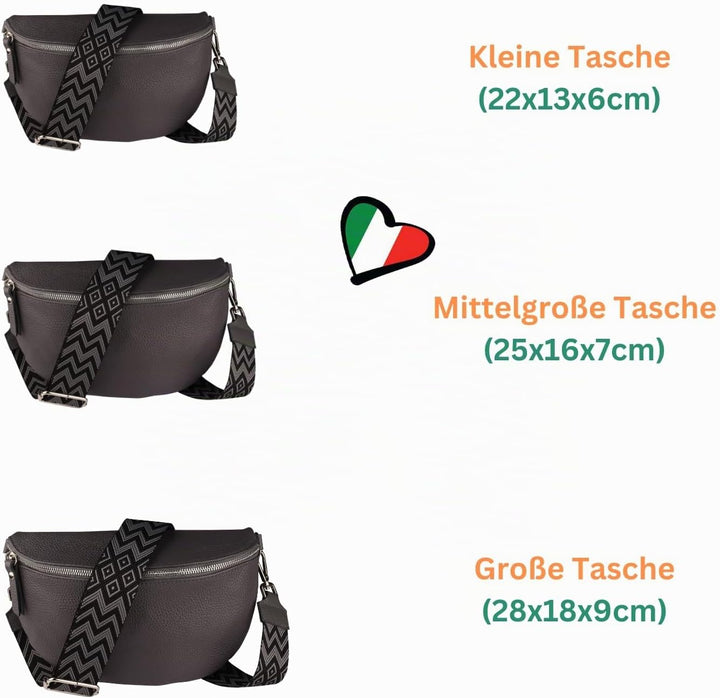 MIRROSI® Bauchtasche Damen, Echtleder, Made in Italy, Umhängetasche, Brusttasche, Crossbody Bag (1 T