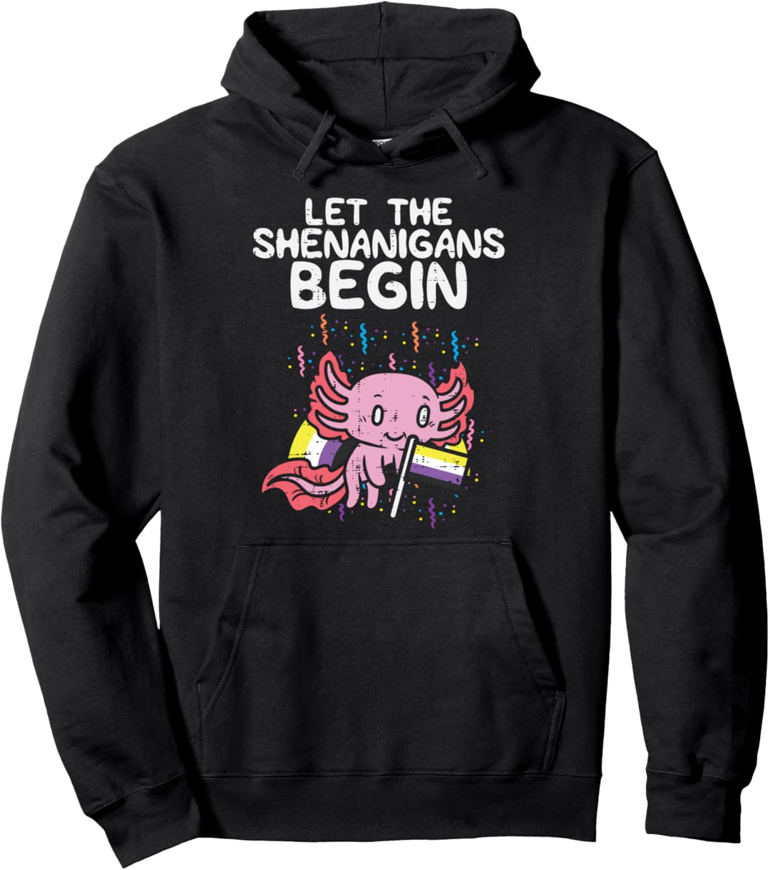 Axolotl Nichtbinäre Flagge Shenanigans Begin Enby NB Pride LGBTQ Pullover Hoodie