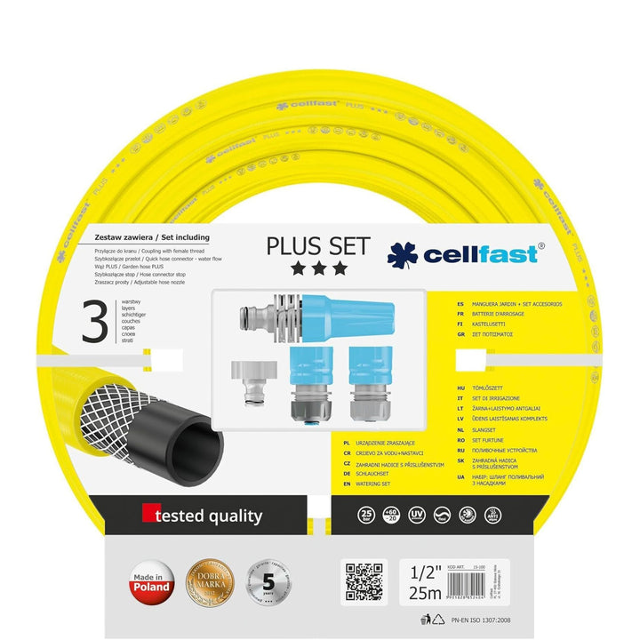 Cellfast Gartenschlauch SET PLUS 3-lagiger Wasserchlauch mit dauerhafter Verstärkung aus Garn höchst