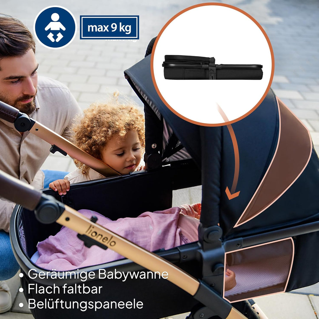 LIONELO Amber Kinderwagen 2 in 1 Kombikinderwagen, Kinderwagen Set mit sportlichen Sitz und fester B