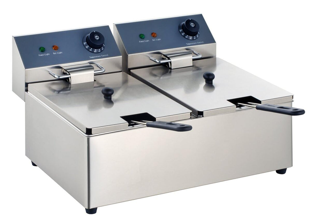 GastroHero Doppelfritteuse 2x6L I Edelstahl-Doppelfritteuse mit zwei Thermostaten und Überhitzungssc