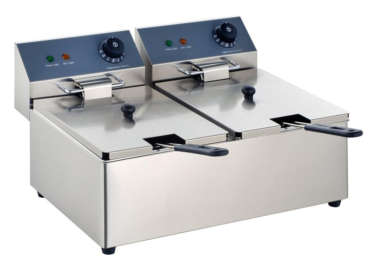 GastroHero Doppelfritteuse 2x6L I Edelstahl-Doppelfritteuse mit zwei Thermostaten und Überhitzungssc
