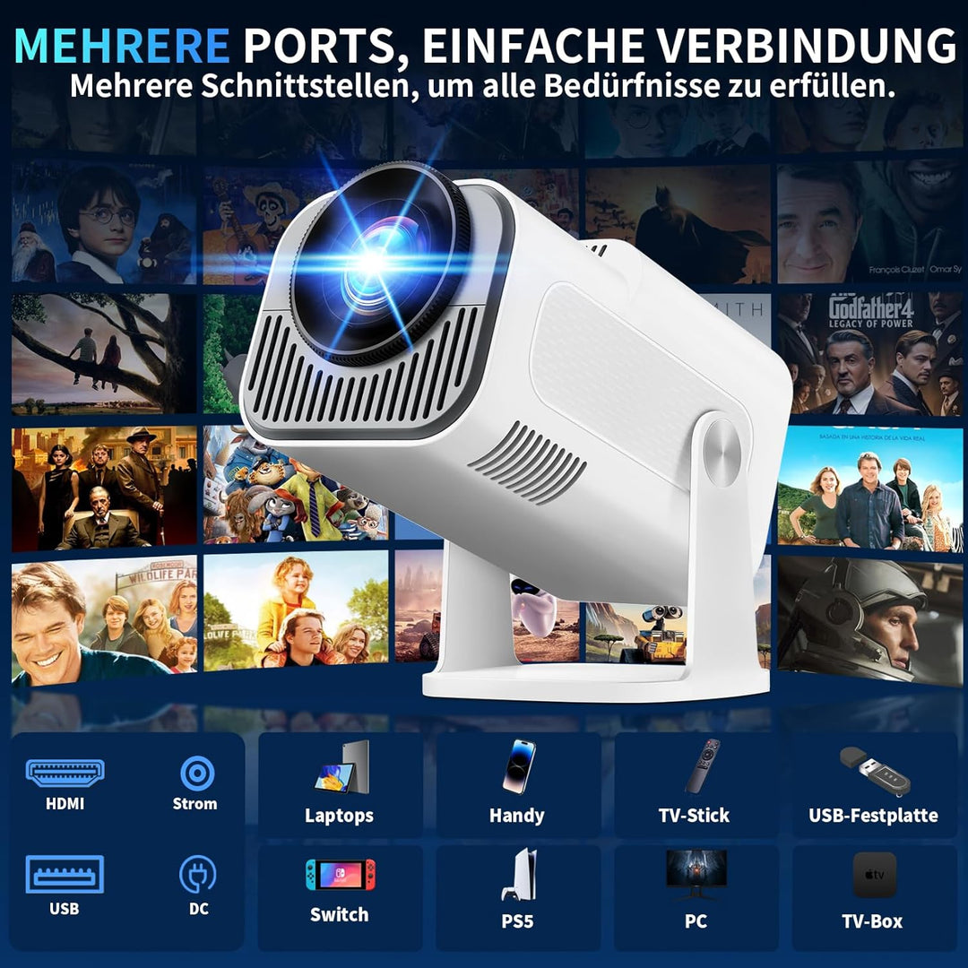 Beamer Unterstützt 4K 1080P, Projektor Tragbarer mit WiFi 6 und Bluetooth 5.2, Beamer Klein Projekto