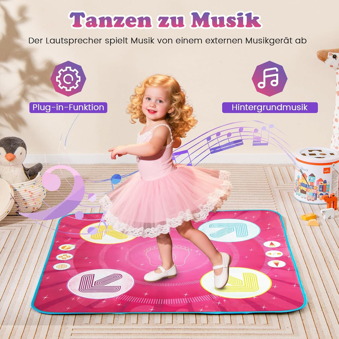 COSTWAY Tanzmatte Kinder, Musikmatte mit Led-Leuchten & Memory-Spiel & 8 Musik, Musik Matte, Geburts