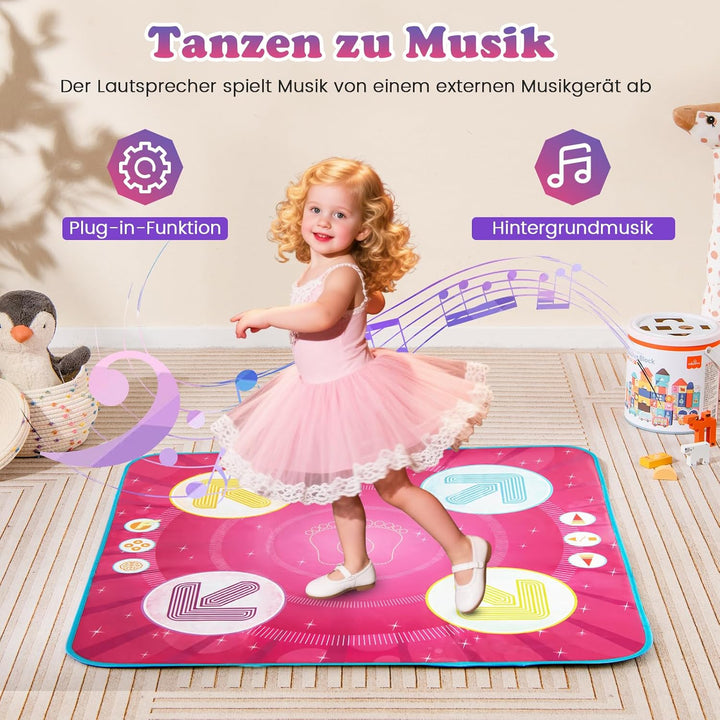 COSTWAY Tanzmatte Kinder, Musikmatte mit Led-Leuchten & Memory-Spiel & 8 Musik, Musik Matte, Geburts