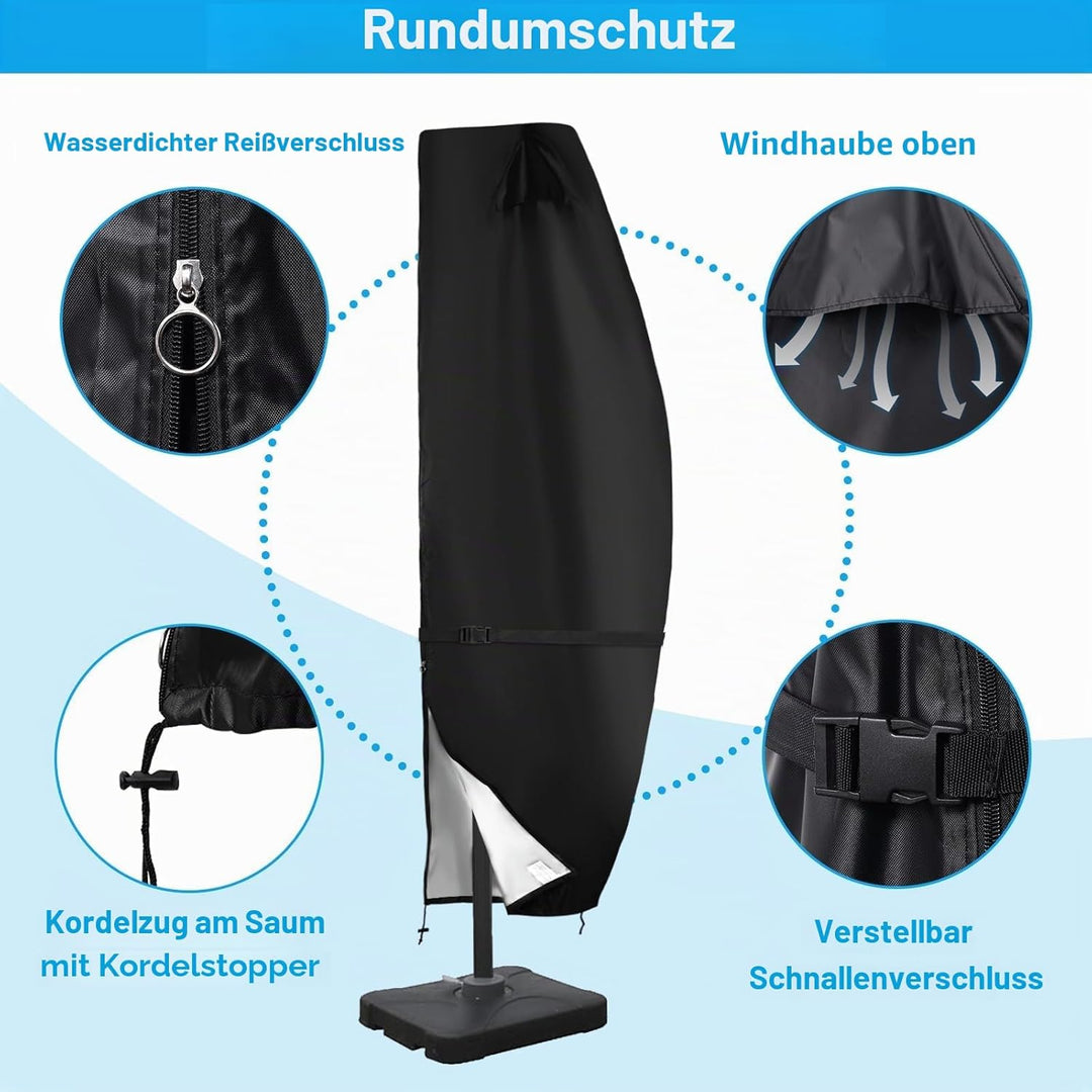 Ampelschirm Schutzhülle 420D wasserdichte für 2,7 m - 3,6 m, mit stabilem, wasserdichtem Reissversch