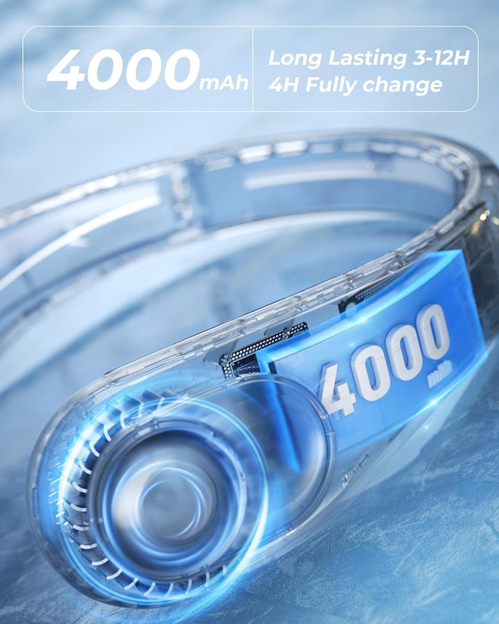 TUNISE Nackenventilator, persönlicher Ventilator mit LED-Display,per USB-C aufladbar, 4000-mAh-Akku,