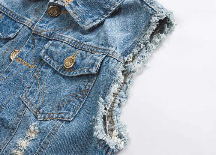 Herren Denim Westen Zerrissen Casual Ärmellos Biker Fashion Jeansweste, Blau