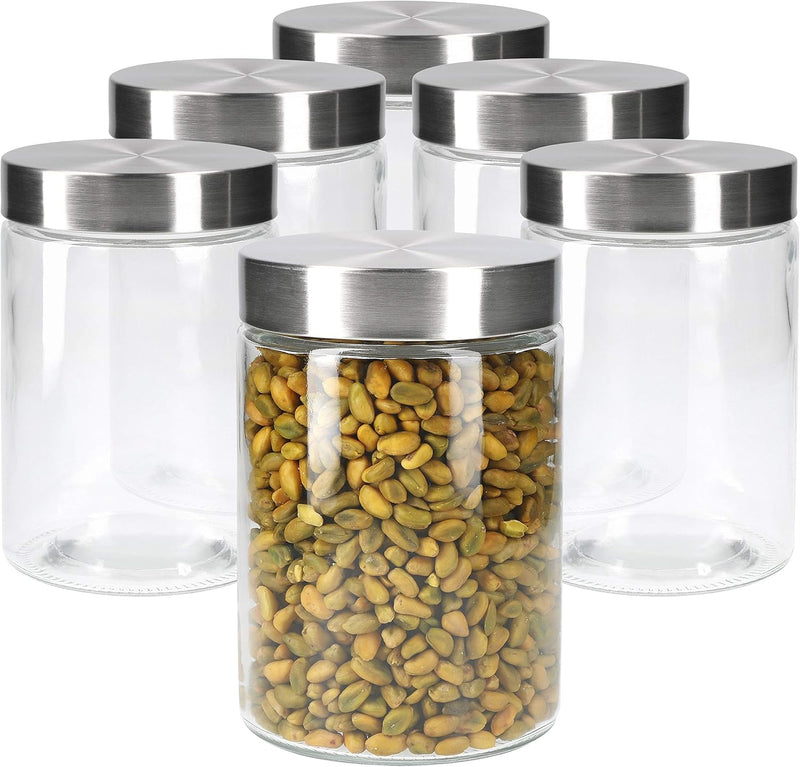 MamboCat Vorratsgläser Set Bera 6-tlg. mit Edelstahldeckel I befüllbare Glasdosen Ø 11 cm je 1,2 Lit