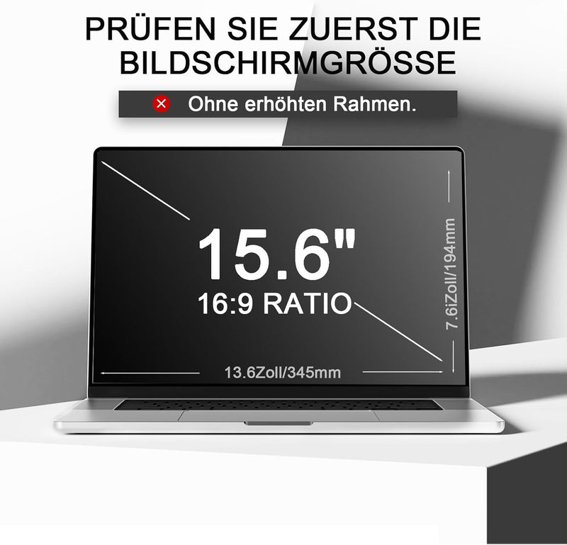 Fluflyer 15,6 Zoll Laptop Blickschutzfolie 16:9, Anti-Blaulicht, Blendfrei, Augenschutz, Anti-Reflex