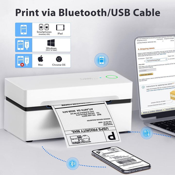 Callstel Mini-Drucker für Handy: Etiketten-Thermodrucker mit 550 Etiketten 100x150mm, 203 DPI, BT, A