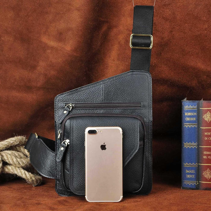 Le’aokuu Herren Echtes Leder Brusttasche Crossbody Bag Sling Bag Schultertasche Gurteltasche Umhänge