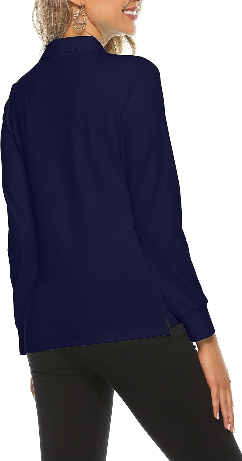 Damen Poloshirt Baumwolle Golf Wintershirt Langarm Oberteile Sports Training Polo mit Kragen Juwel B