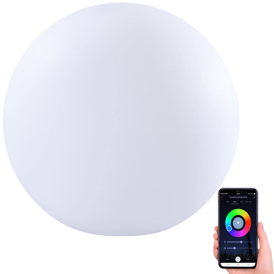 Luminea Home Control Leuchtkugeln: WLAN-Akku-Leuchtkugel mit RGBW-LEDs und App, 576 lm, IP54, Ø 30 c