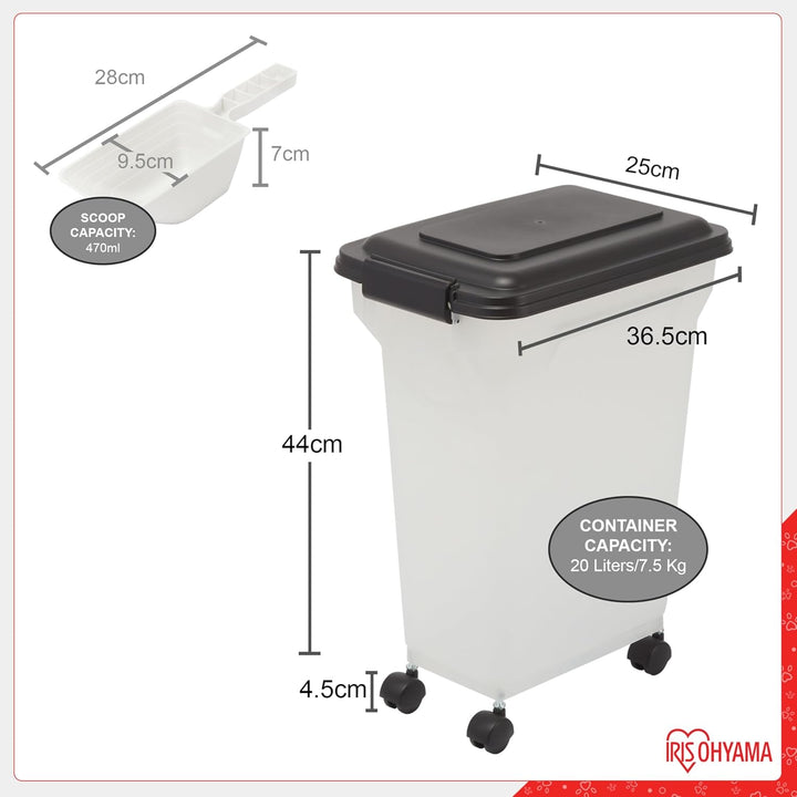 Iris Ohyama Hundefutter Aufbewahrung mit Rollen, 20L/7.5kg, Schwarz, Luftdichte Futterbox, Trockenfu