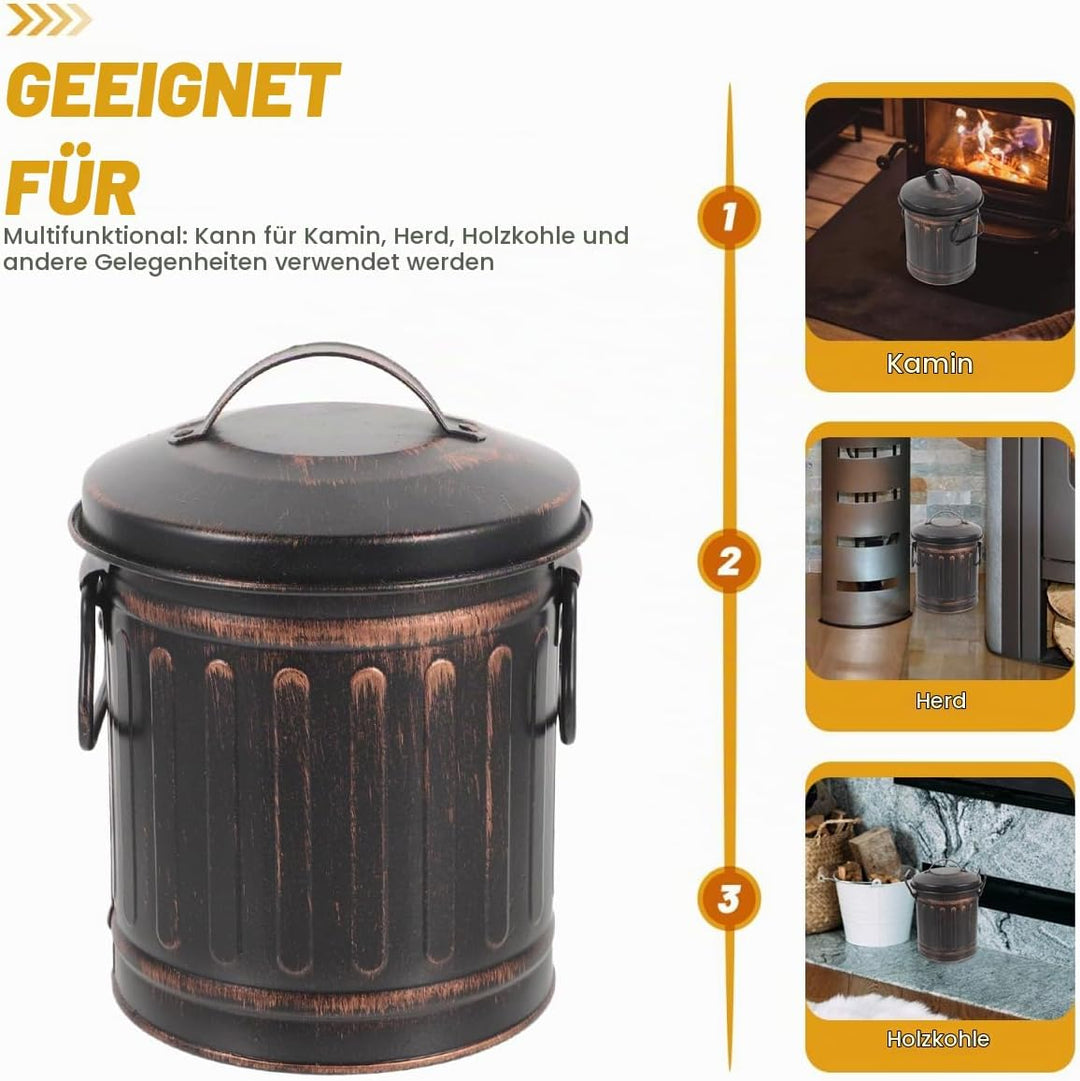 HOMSFOU Kamin Ascheeimer Mit Deckel Metall Kohleeimer Für Kamin Ofen Und Grill Kompakter Feuerfester