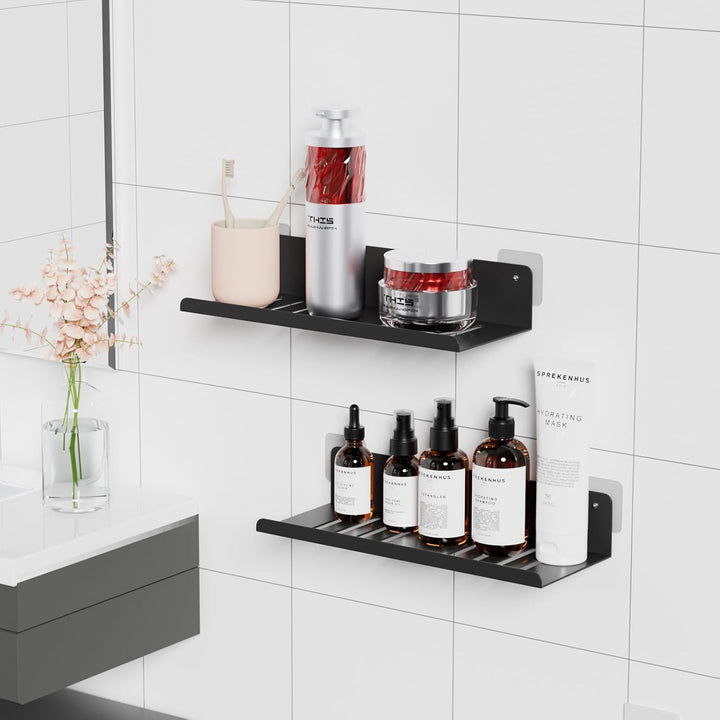 Wisfame Badezimmer Regal Ohne Bohren, 30CM Lang, Duschablage Schwarz 2 Stück Duschregal Edelstahl Ba