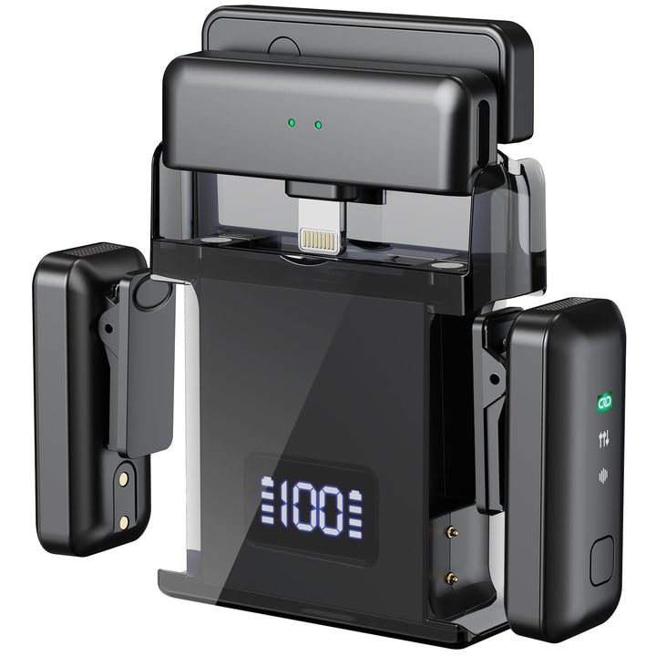Voijump Wireless Microphone,Kabelloses Lavaliermikrofon für iPhone Android (2 TX + 2 RX+ Ladeetui),