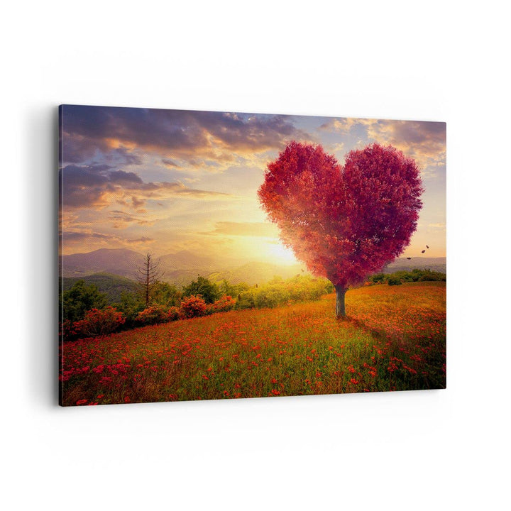 Bilder auf Leinwand 100x70cm Leinwandbild mit Rahmen Baum Wiese Blume Gross Wanddeko Bild Schlafzimm