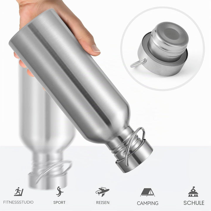 Volhoply 1000ml nicht isolierte einwandige Wasserflasche 4 Packung, Edelstahl wiederverwendbare Wass