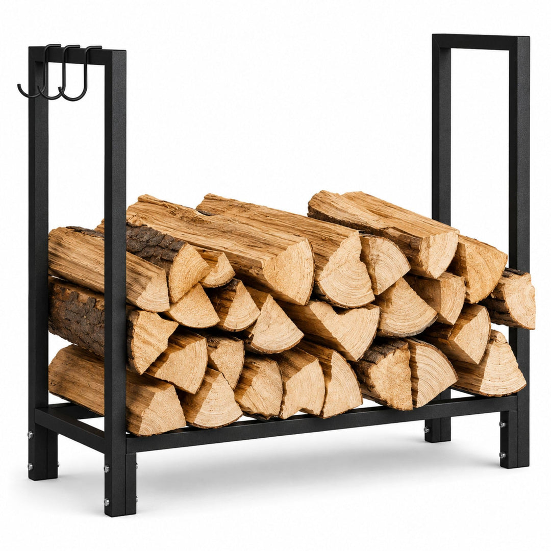 SCHMIDT security tools Kaminholzregal 77 x 30 x 76 cm Brennholzregal aus Stahl Schwarz Kaminholzstän