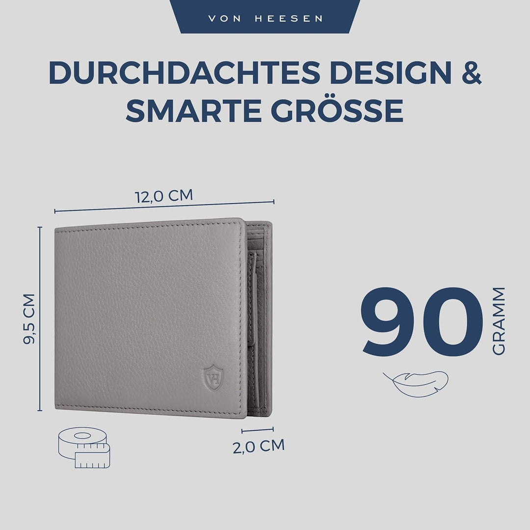 VON HEESEN Leder Geldbörse RFID Schutz I Echtleder Geldbeutel für Damen & Herren I Portemonnaie Brie
