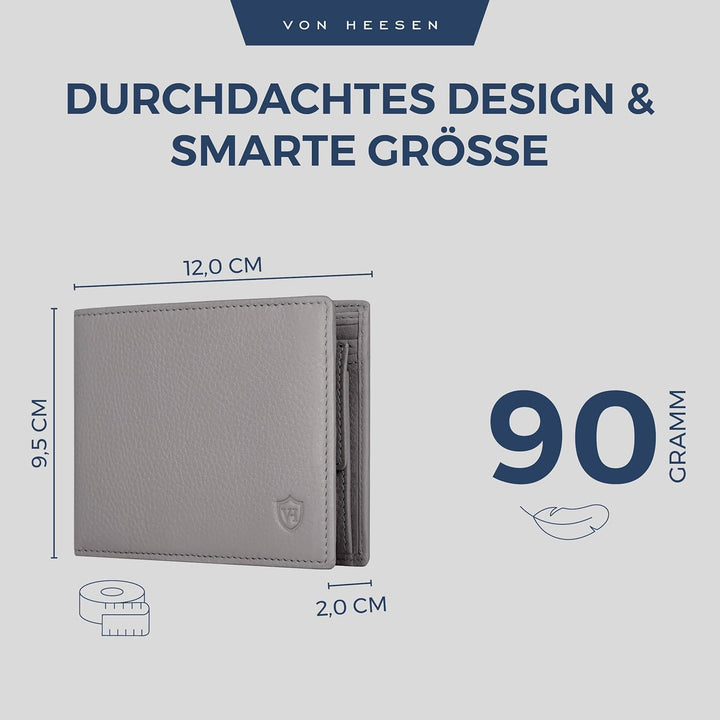VON HEESEN Leder Geldbörse RFID Schutz I Echtleder Geldbeutel für Damen & Herren I Portemonnaie Brie