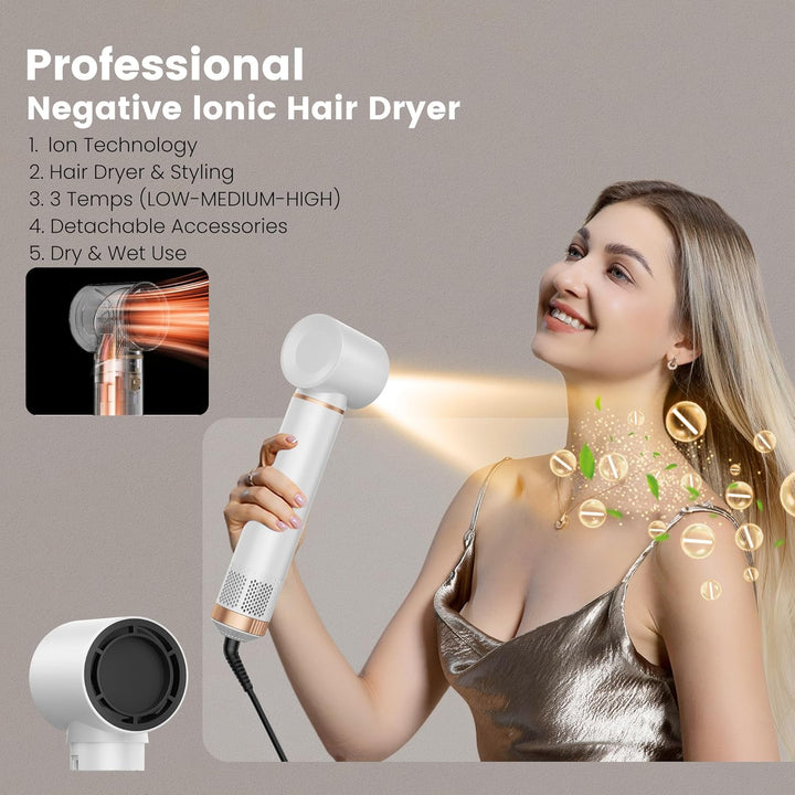 Hairstyler 5 in 1 Hair Styler Set, Haarstyler mit Luft Lockenstab Föhn Thermal Brush Glättbürste, Mu