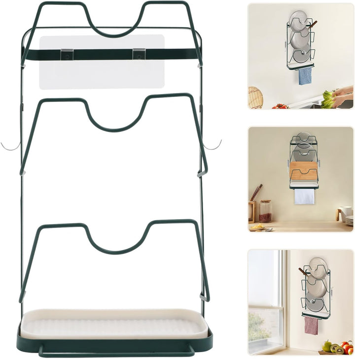 Topfdeckelhalter Wandmontage, Selbstklebend, 3 Schlitze, Topfdeckel-Organizer aus Metall für Küche,