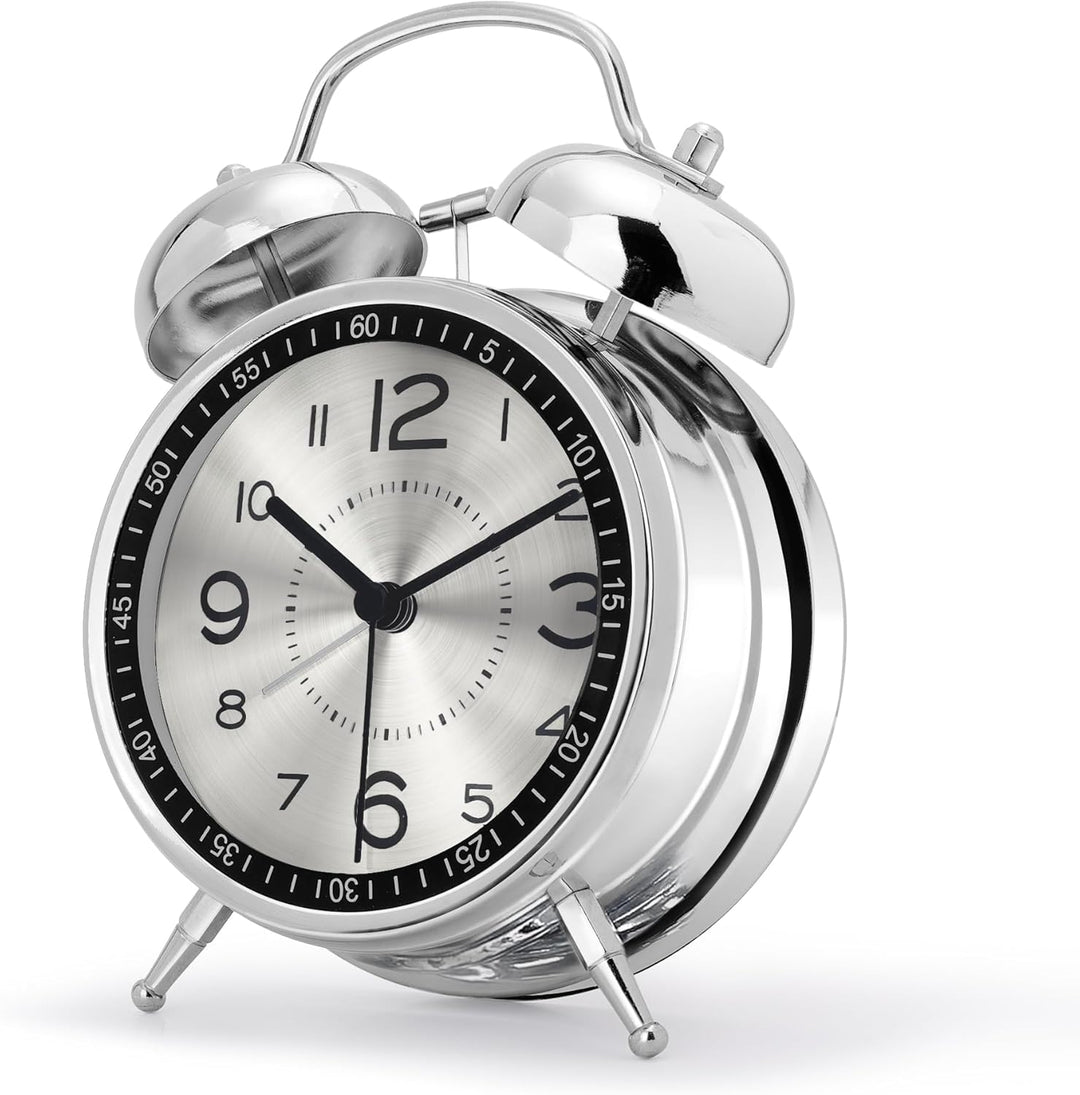 Lafocuse Doppelglockenwecker 16cm Analog Ohne Ticken, Metall Silber Wecker mit Grosses Zifferblatt,