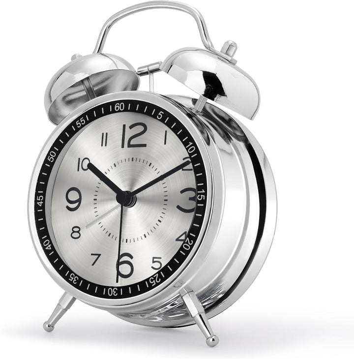 Lafocuse Doppelglockenwecker 16cm Analog Ohne Ticken, Metall Silber Wecker mit Grosses Zifferblatt,