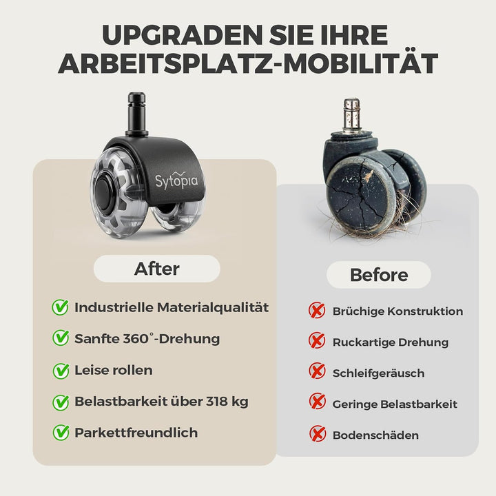 Sytopia Bürostuhl Rollen mit 10mm X 22mm Stift, 5er Set Rollen für 1KEA Bürostühle, Hartbodenrollen
