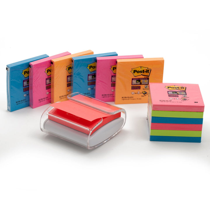 Post-it Spender für den Schreibtisch in weiss/ transparent für Super Sticky Z-Notes, praktischer Hel
