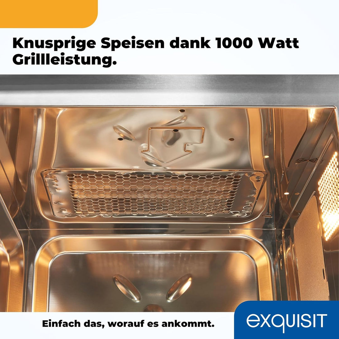 Exquisit Einbaumikrowelle EMW20-DG-020 schwarz| 800 W Leistung | 1000 W Grill | 8 Autokochprogramme|
