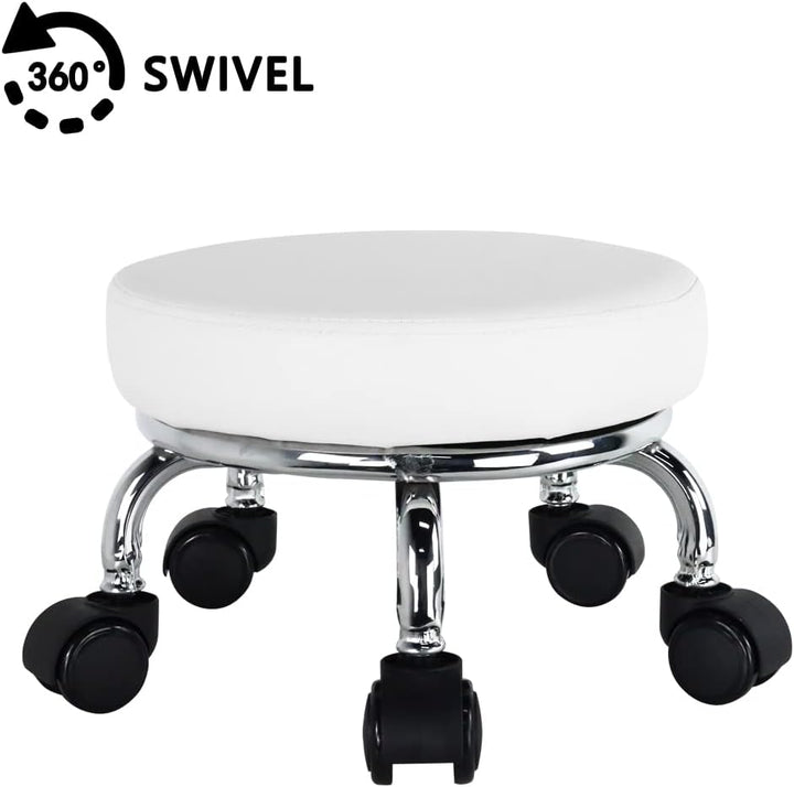 WKWKER Rollsitz PU Leder Low Round Rollhocker Kleiner Hocker mit Universal Drehrollen Rollen für Hom