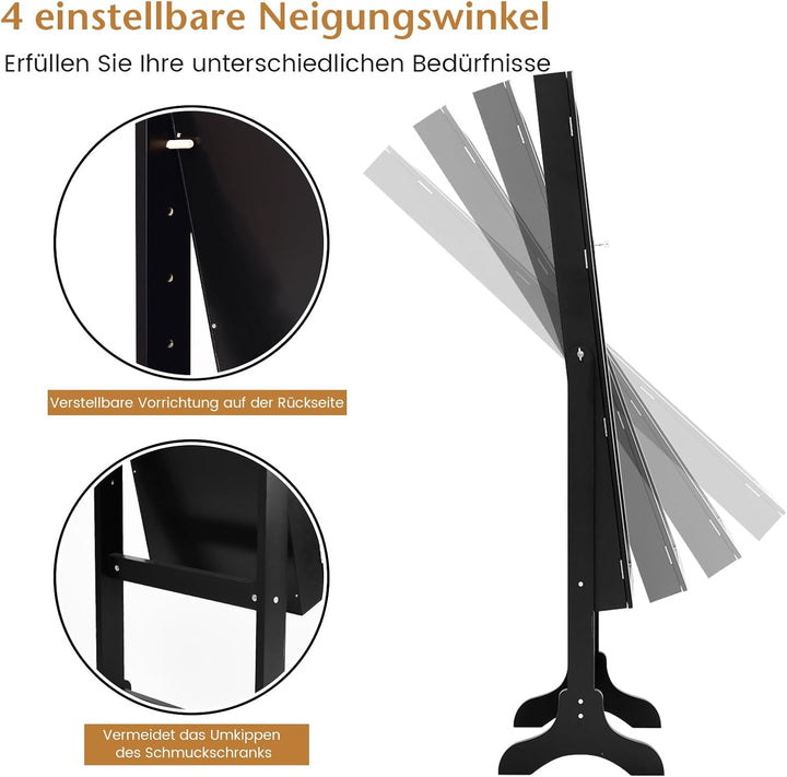 COSTWAY Schmuckschrank, Schmuckregal abschliessbar, Schmuck Spiegelschrank mit Ganzkörperspiegel für