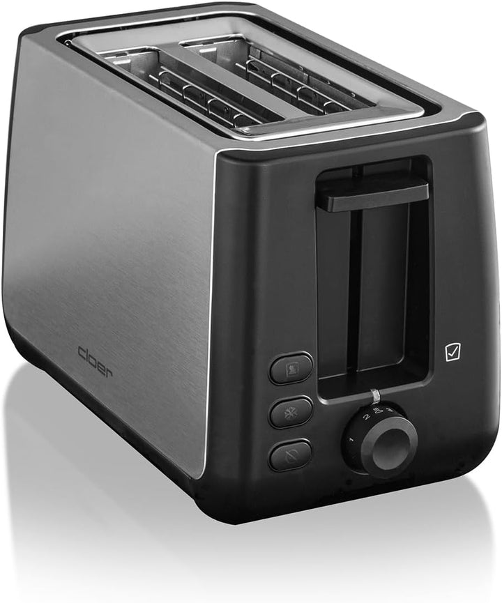 Cloer 3569 King-Size-Toaster für 2 XXL Scheiben, Check-Funktion, Edelstahlgehäuse, 1000 Watt, schwar