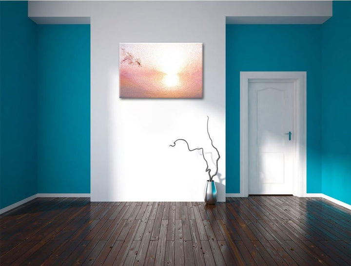 Möwen am Meer bei Sonnenaufgang Deluxe Format: 100x70 cm auf Leinwand, XXL riesige Bilder fertig ger
