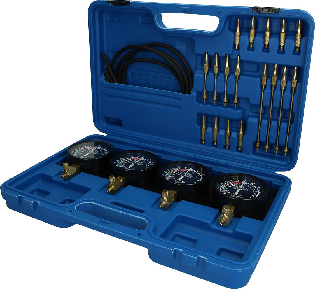 BRILLIANT TOOLS BT581200 Synchron-Vergaser-Testgerät | mit 4 Sync hronuhren | 26-tlg. [Powered by KS