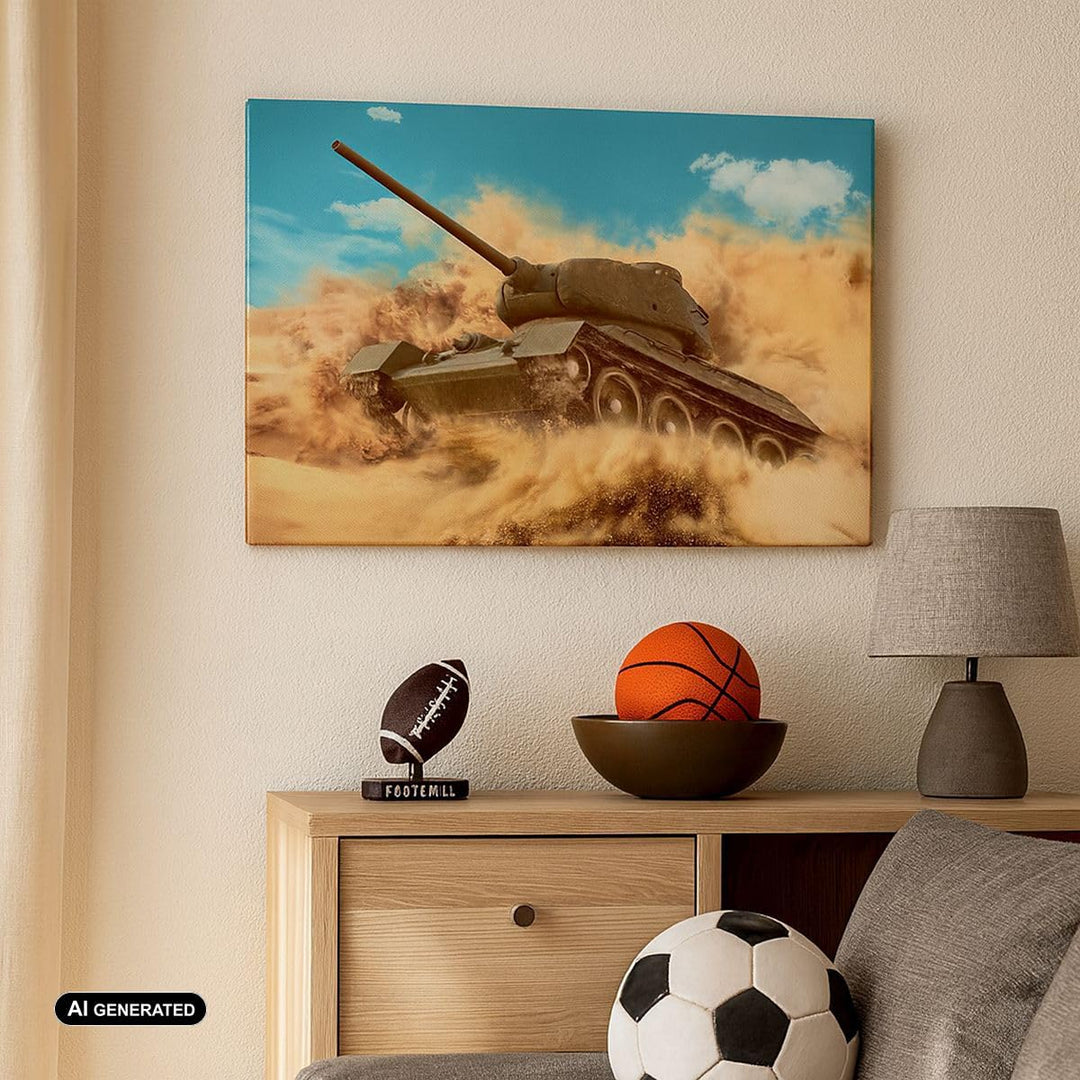 Bilder auf Leinwand 100x70cm Leinwandbild mit Rahmen Panzer Poligon Feld Gross Wanddeko Bild Schlafz
