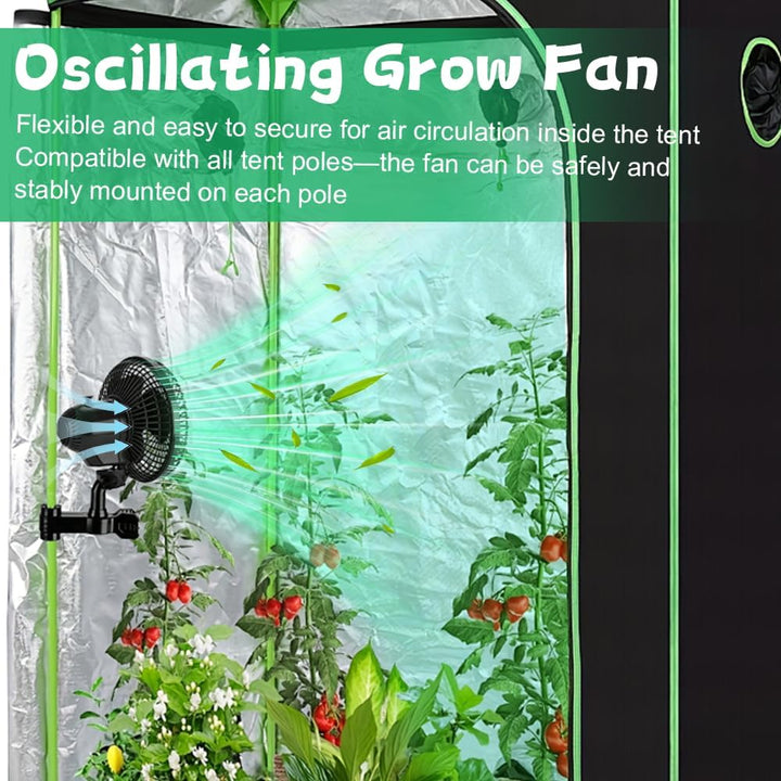 Grow Ventilator Oszillierend 25W, Clip Ventilator Oszillierend, 3 Geschwindigkeitsstufen, 22 cm Durc