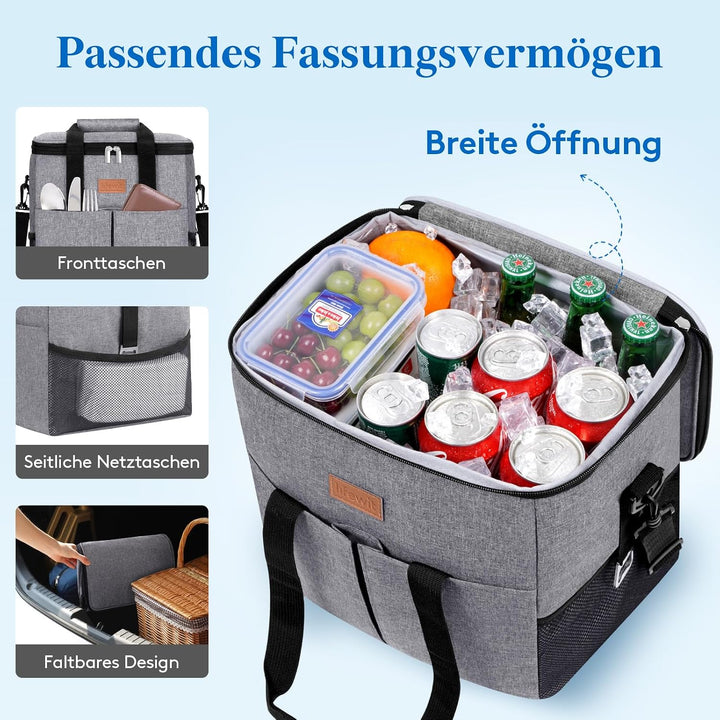 Lifewit Kühltasche 20L, Kühlung Thermoisoliert Tragbar Faltbar Wasserdicht, Gross Picknicktasche für