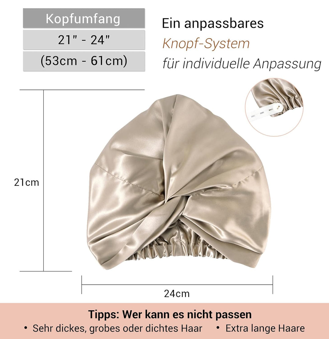 ‌LaCourse Rutschfeste Verstellbare Echte 22 Momme 100% Maulbeerseiden-Seidenhaube zum Schlafen, Dopp