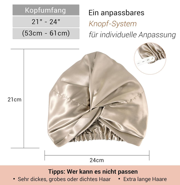 ‌LaCourse Rutschfeste Verstellbare Echte 22 Momme 100% Maulbeerseiden-Seidenhaube zum Schlafen, Dopp