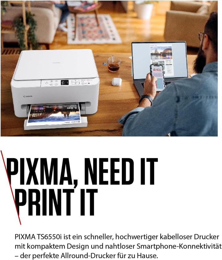 Canon PIXMA TS6550I - WLAN-Multifunktionsdrucker mit Papierkassette und Frontbedienung | Kabelloses