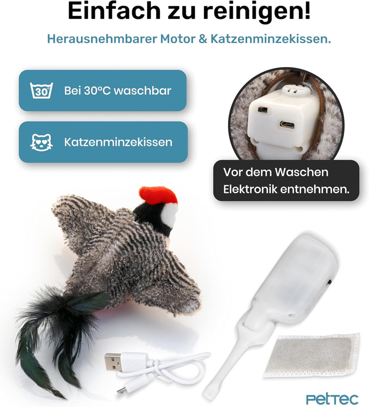 PetTec - Plush Toy Specht Katzenspielzeug interaktiv zur Selbstbeschäftigung - Plüschtier Katze bewe